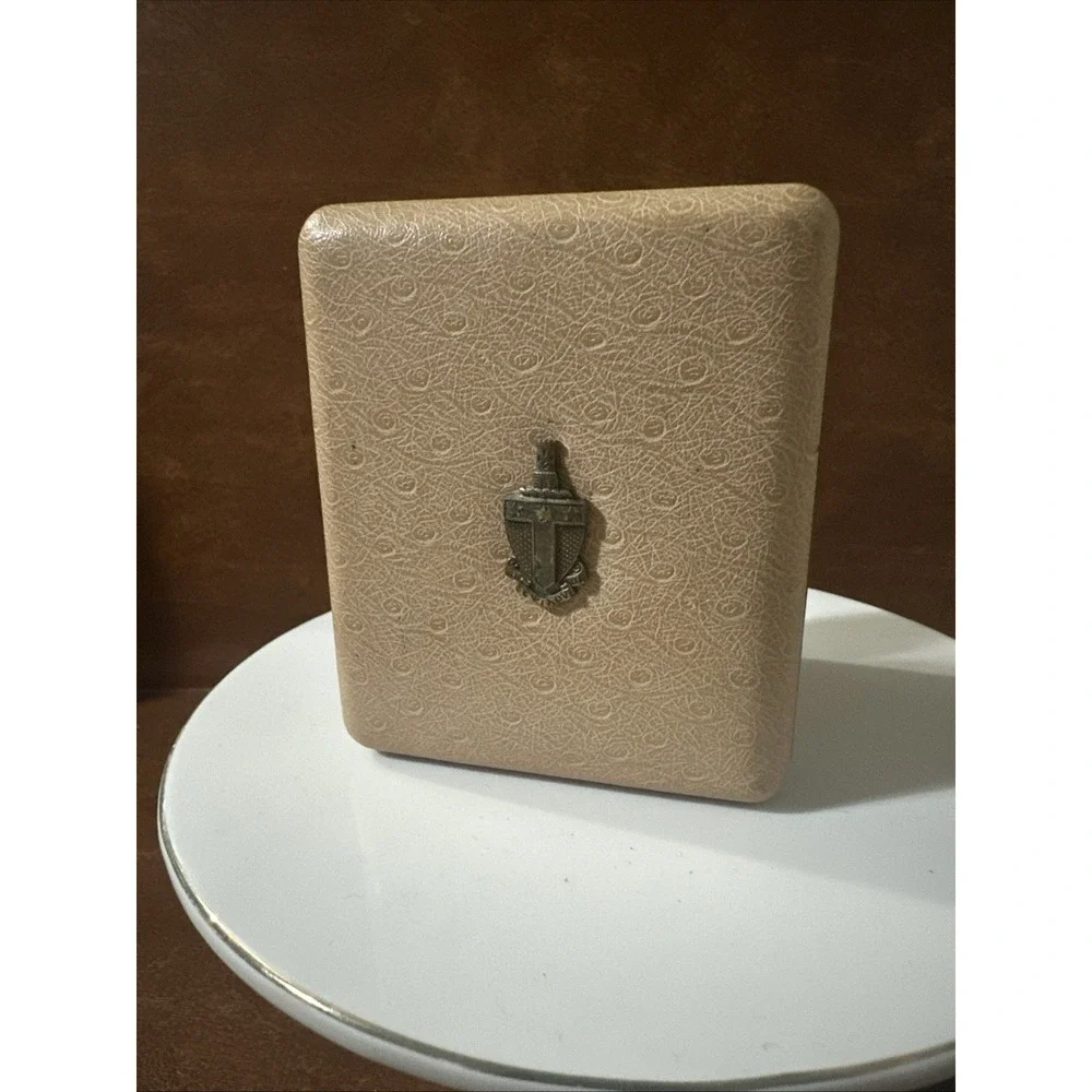 Vintage 1940s 1950s Ostrich Leather Photo Case Red Velvet With Emblem